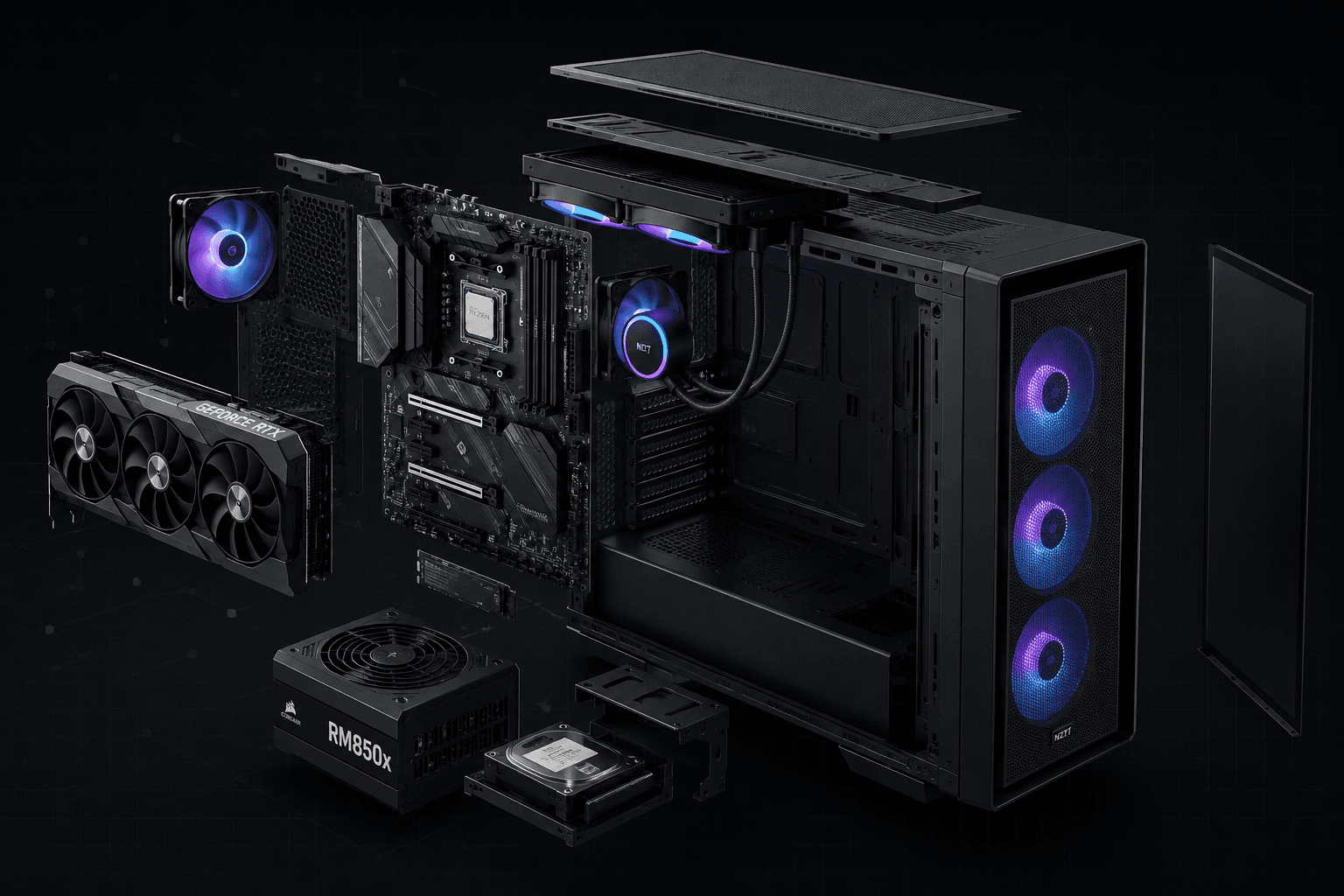 Desktop PC motherboard and component assembly