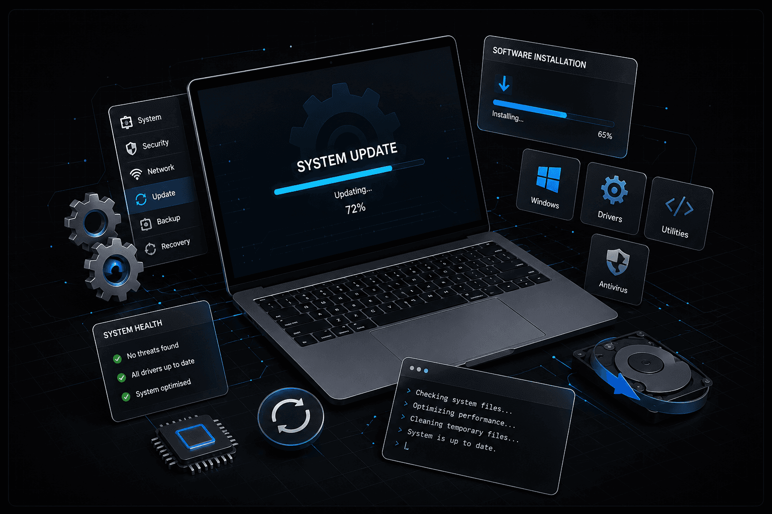 Laptop system diagnostics and operating system tune-up